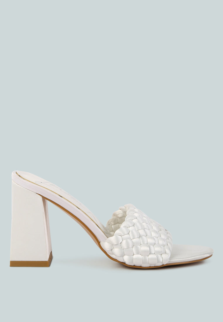 Braided Satin Block Heel Sandals