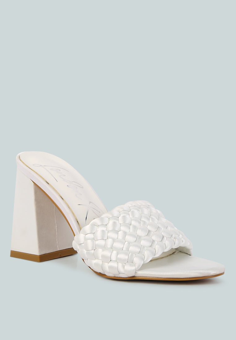 Braided Satin Block Heel Sandals