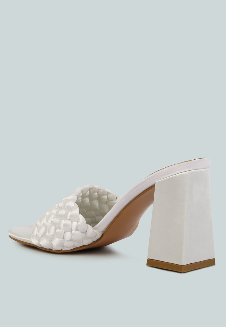 Braided Satin Block Heel Sandals