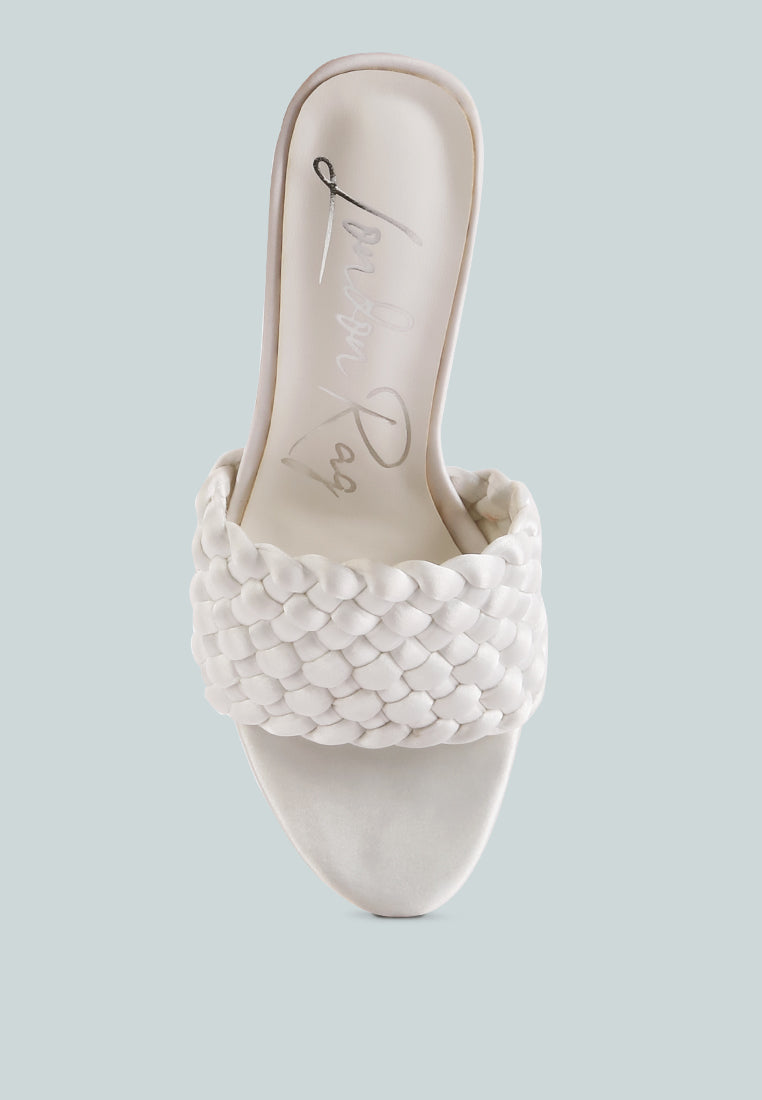 Braided Satin Block Heel Sandals