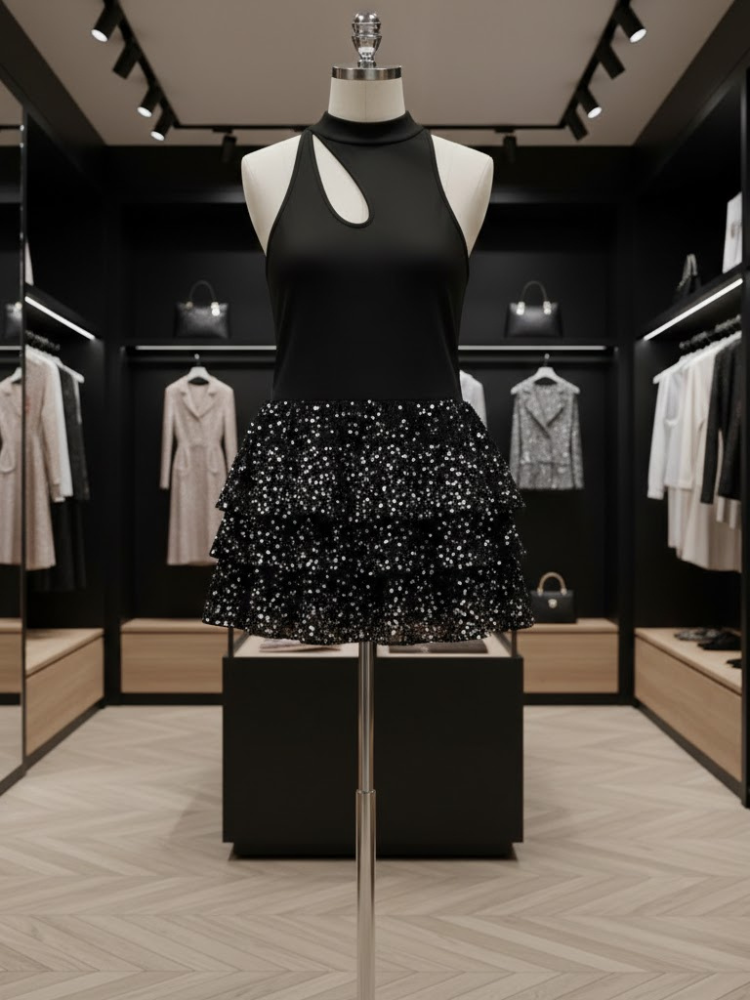 ECLIPSE Midnight Sequin Flare Dress – BYMANYC® New York