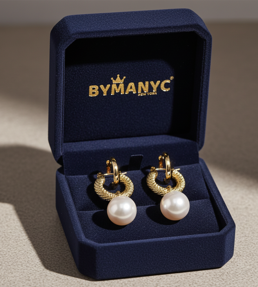 SOHO Golden Luster Pearl Hoop Earrings