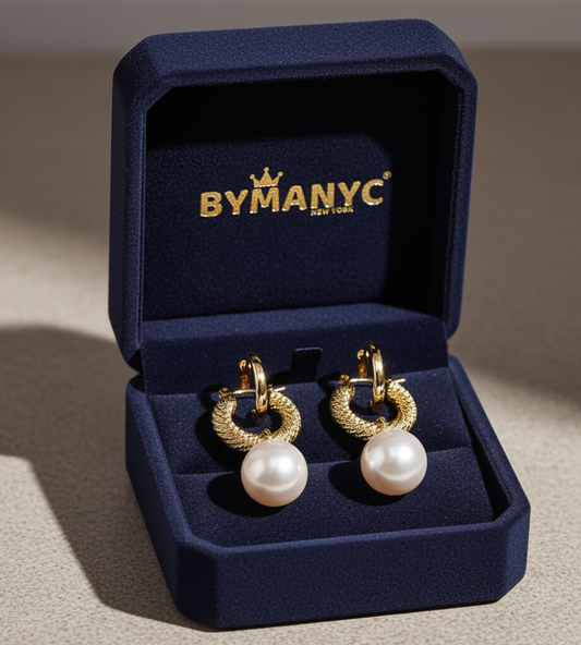 SOHO Golden Luster Pearl Hoop Earrings
