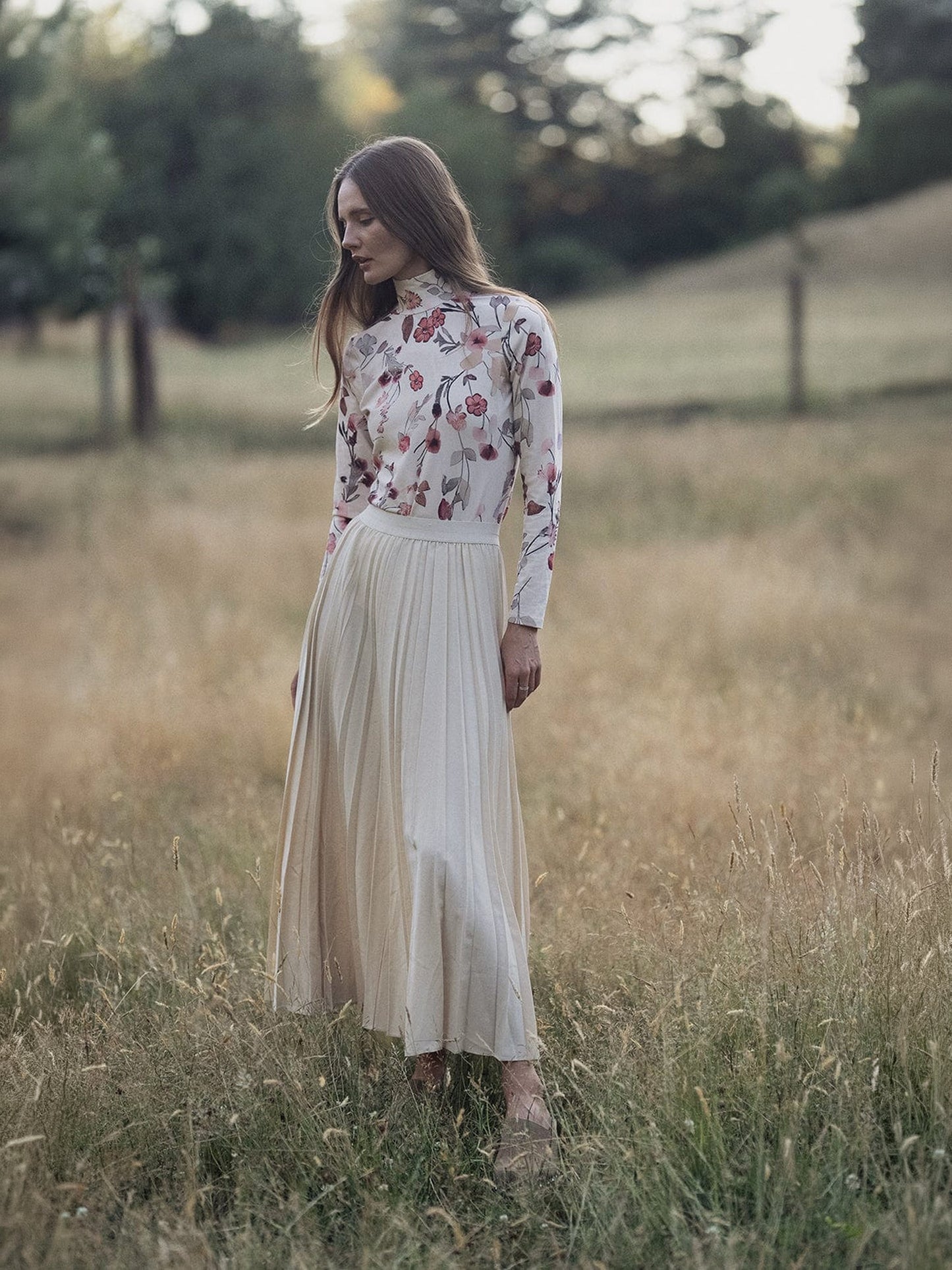 Pleated Skirt 37"-Ivory-0