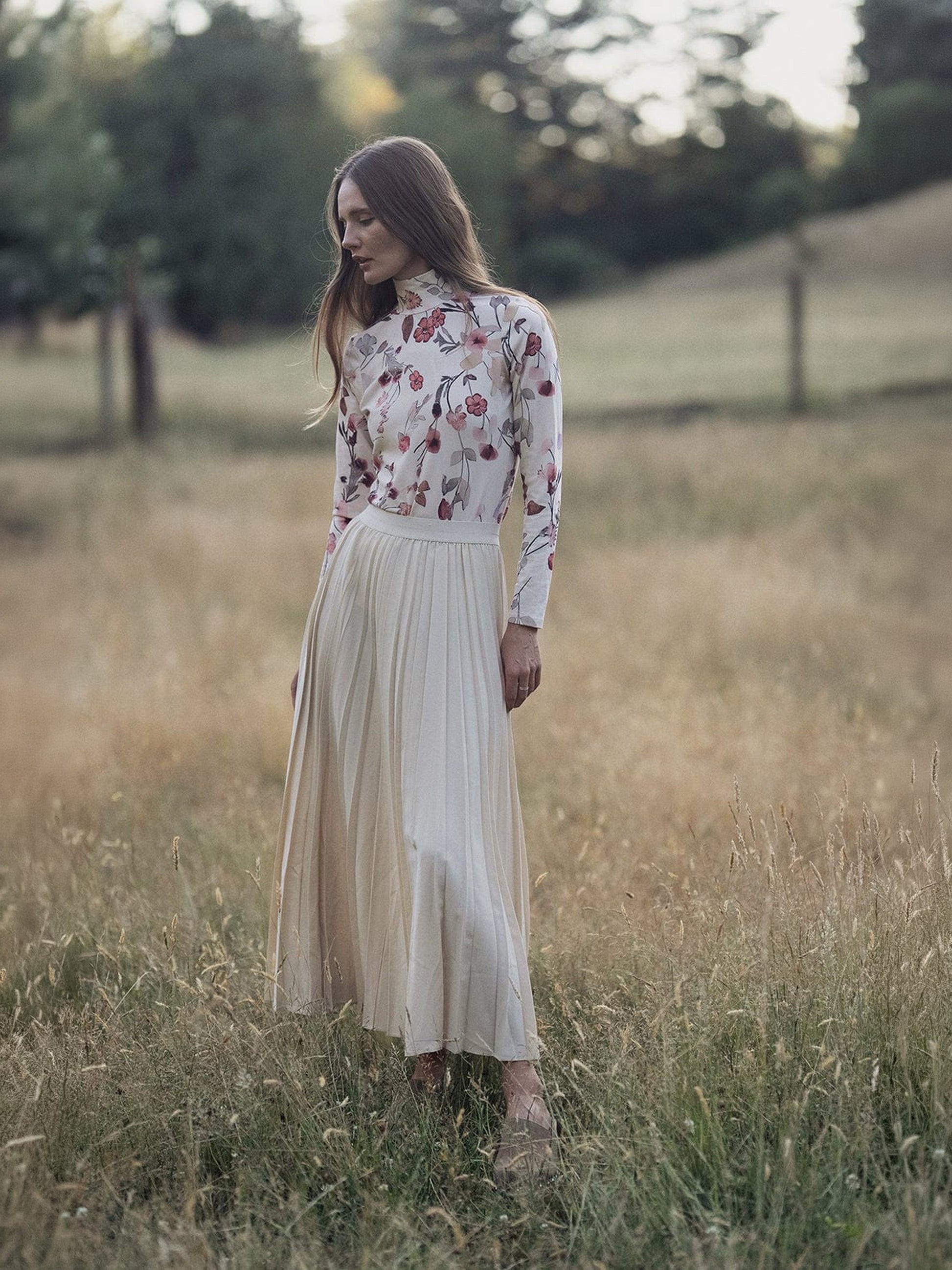 Pleated Skirt 37"-Ivory-0