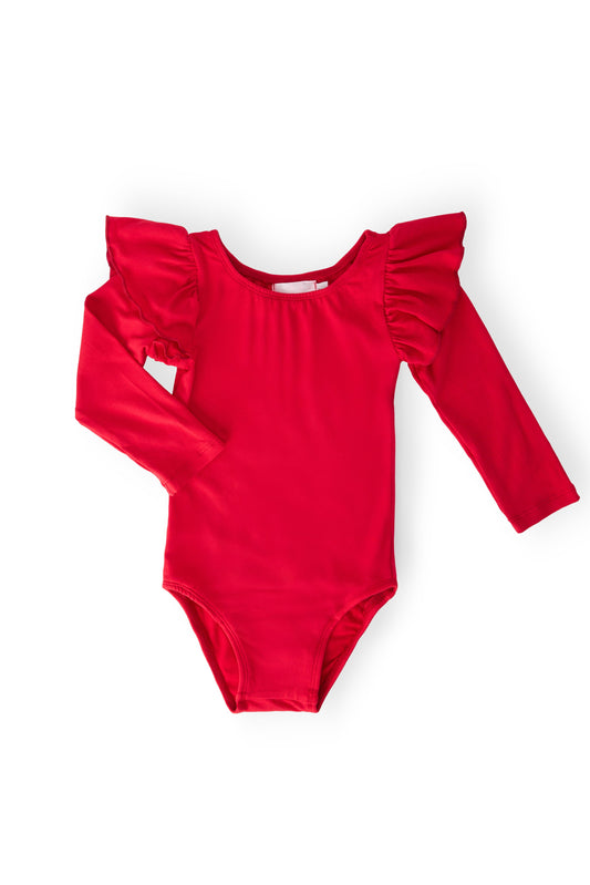 Red Flutter Sleeve Leotard