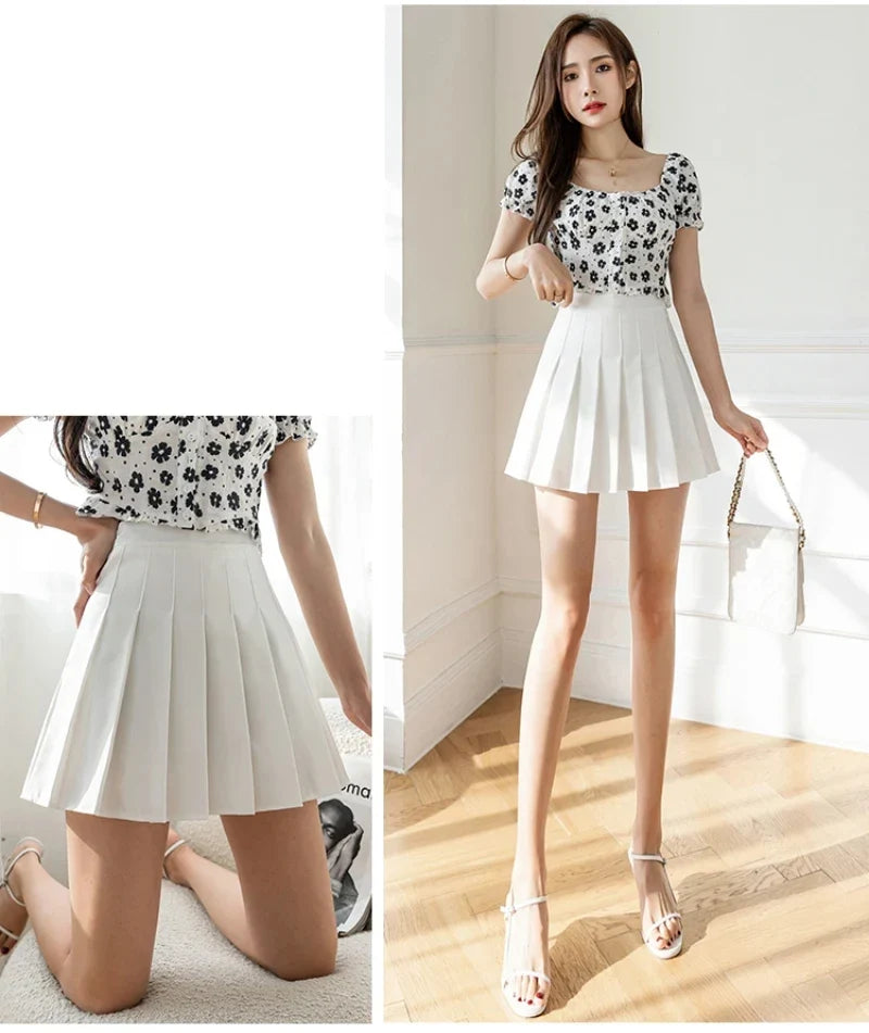 White Women Pleated Skirts Summer High Waist Zipper Girls Dancing JK Mini Skirts Black Fashion Student A Line Faldas 2024