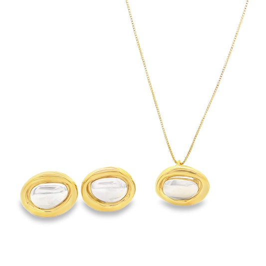 Two Tone Geometric Center Stone Jewelry Set (G226A)-0