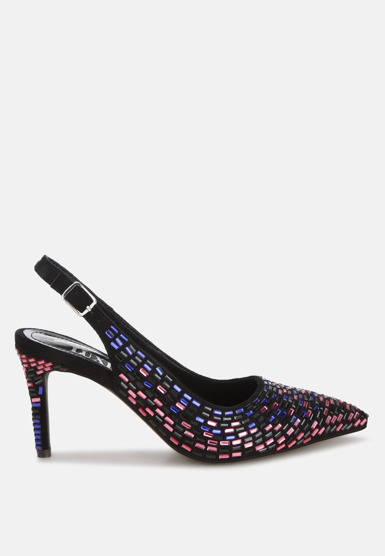 Lutina Rhinestones Embellished Slingback Sandals