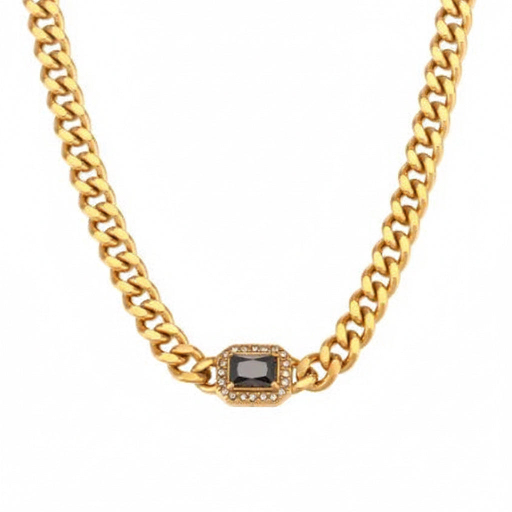 Nadine Emerald-Cut Gemstone Cuban Link Choker