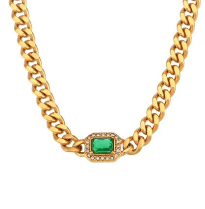 Nadine Emerald-Cut Gemstone Cuban Link Choker