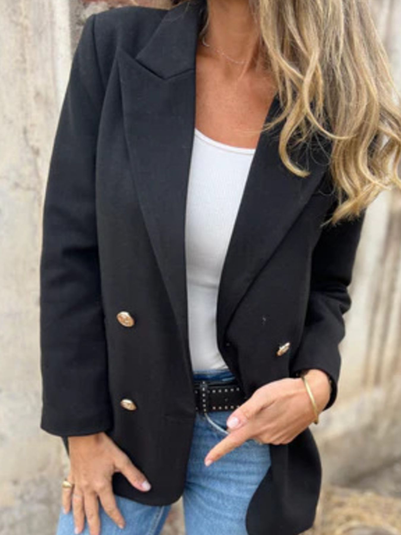 Full Size Double Breasted Long Sleeve Blazer