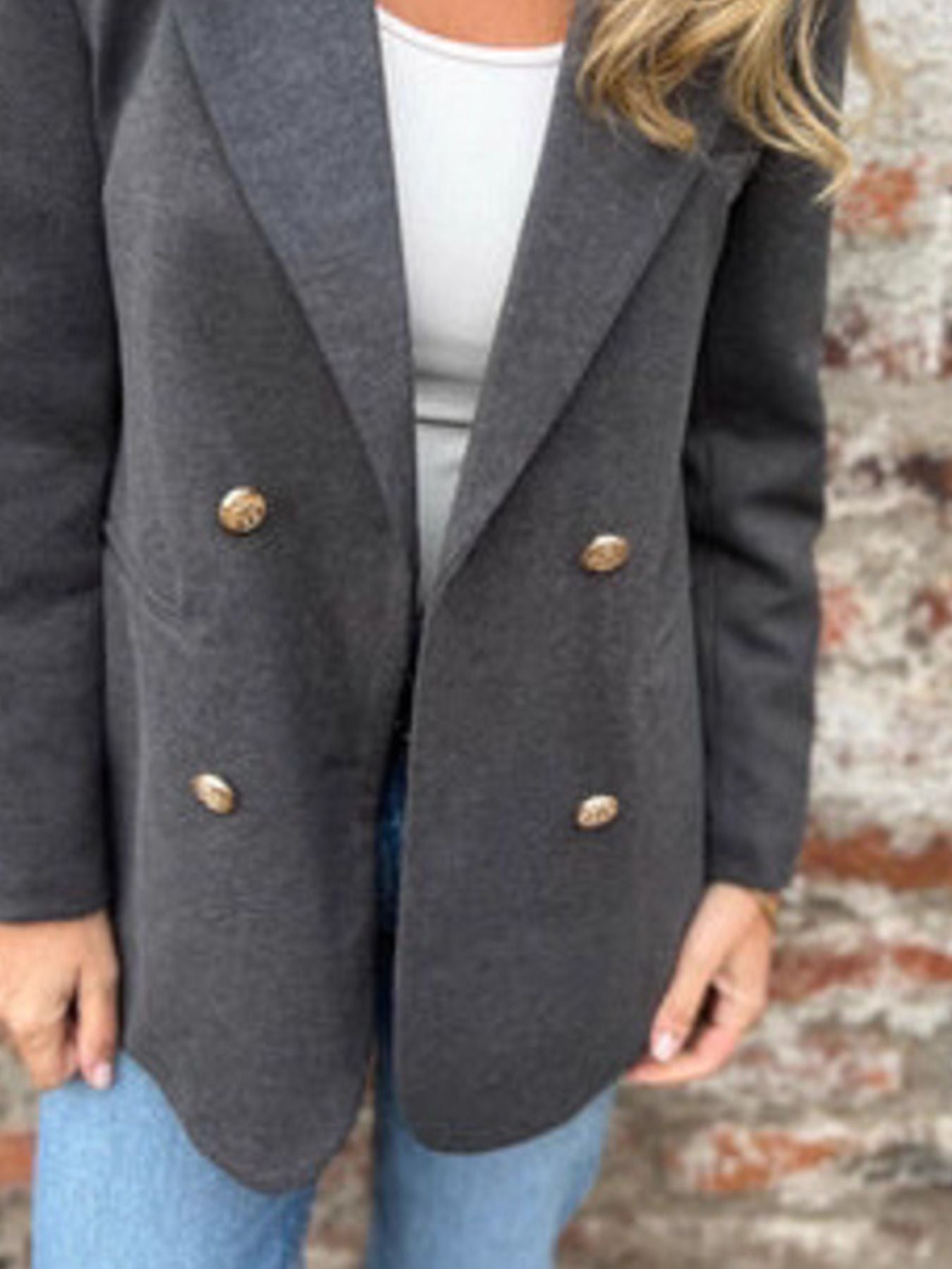 Full Size Double Breasted Long Sleeve Blazer