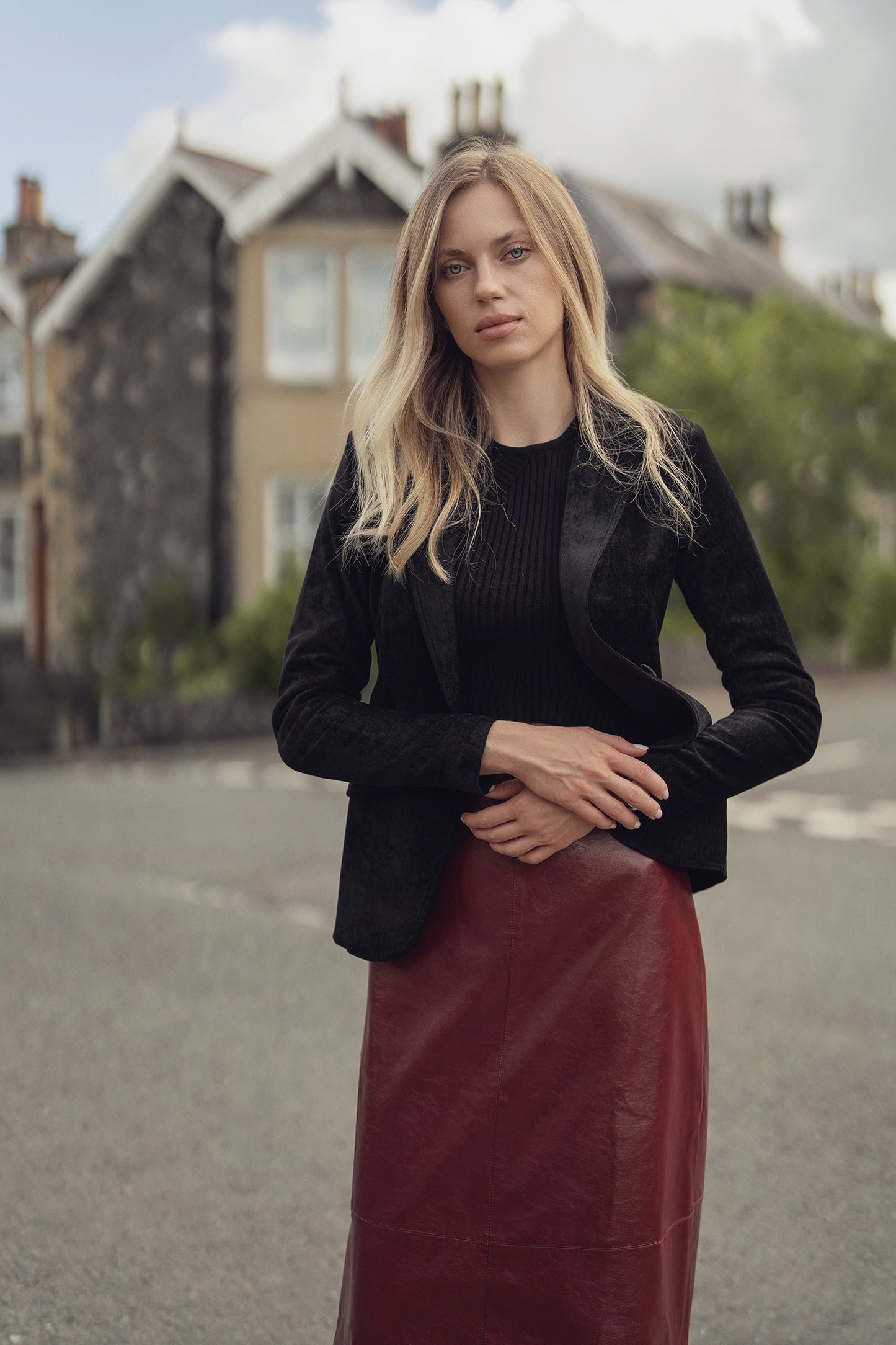 Coated Faux Leather A-Line Skirt-Burgundy-3