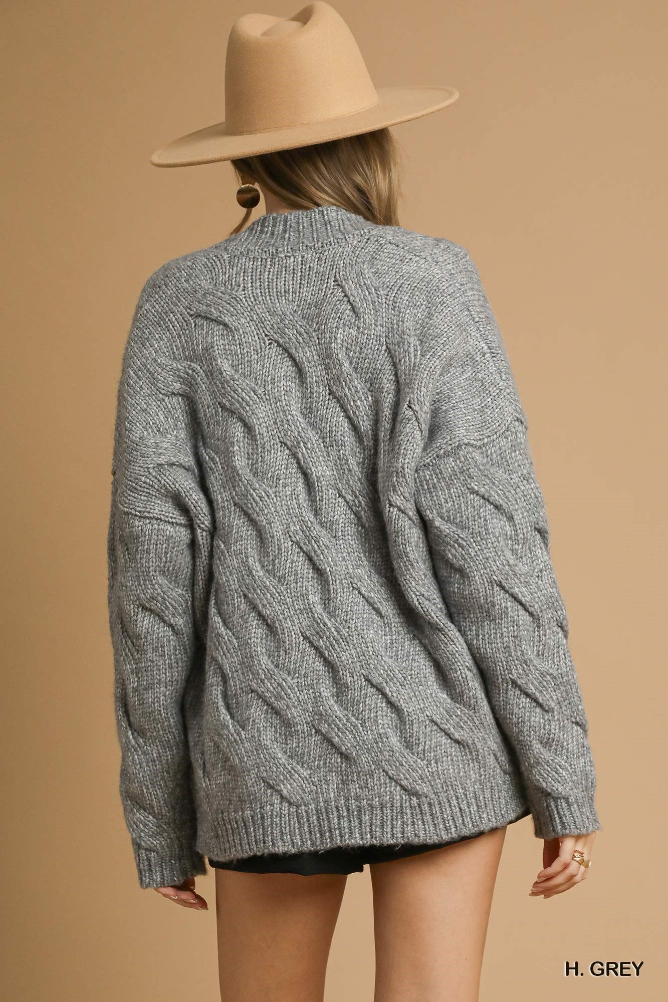 Umgee Chunky Cable Knit Open Front Cardigan - Cozy Oversized Sweater