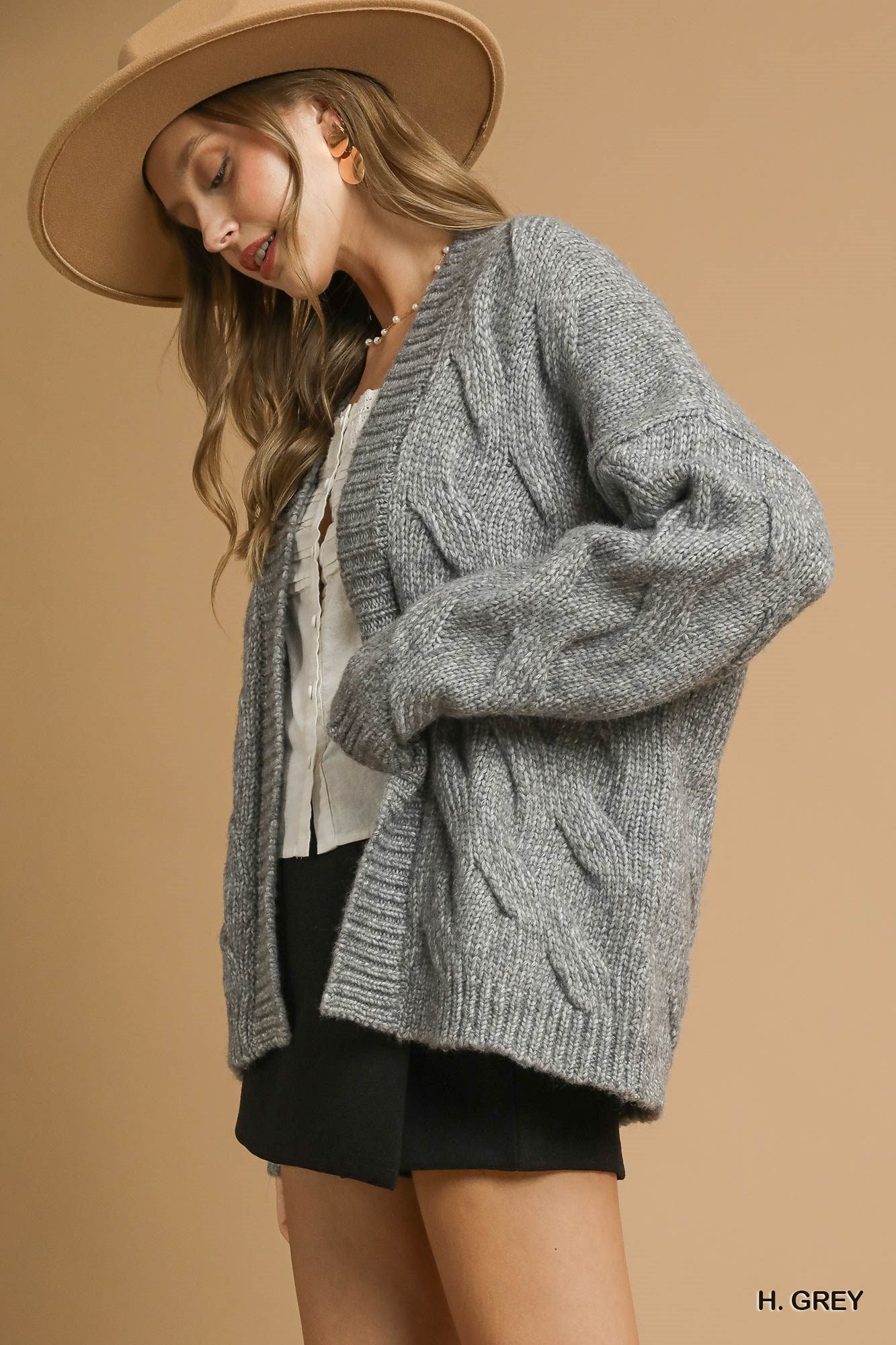 Umgee Chunky Cable Knit Open Front Cardigan - Cozy Oversized Sweater