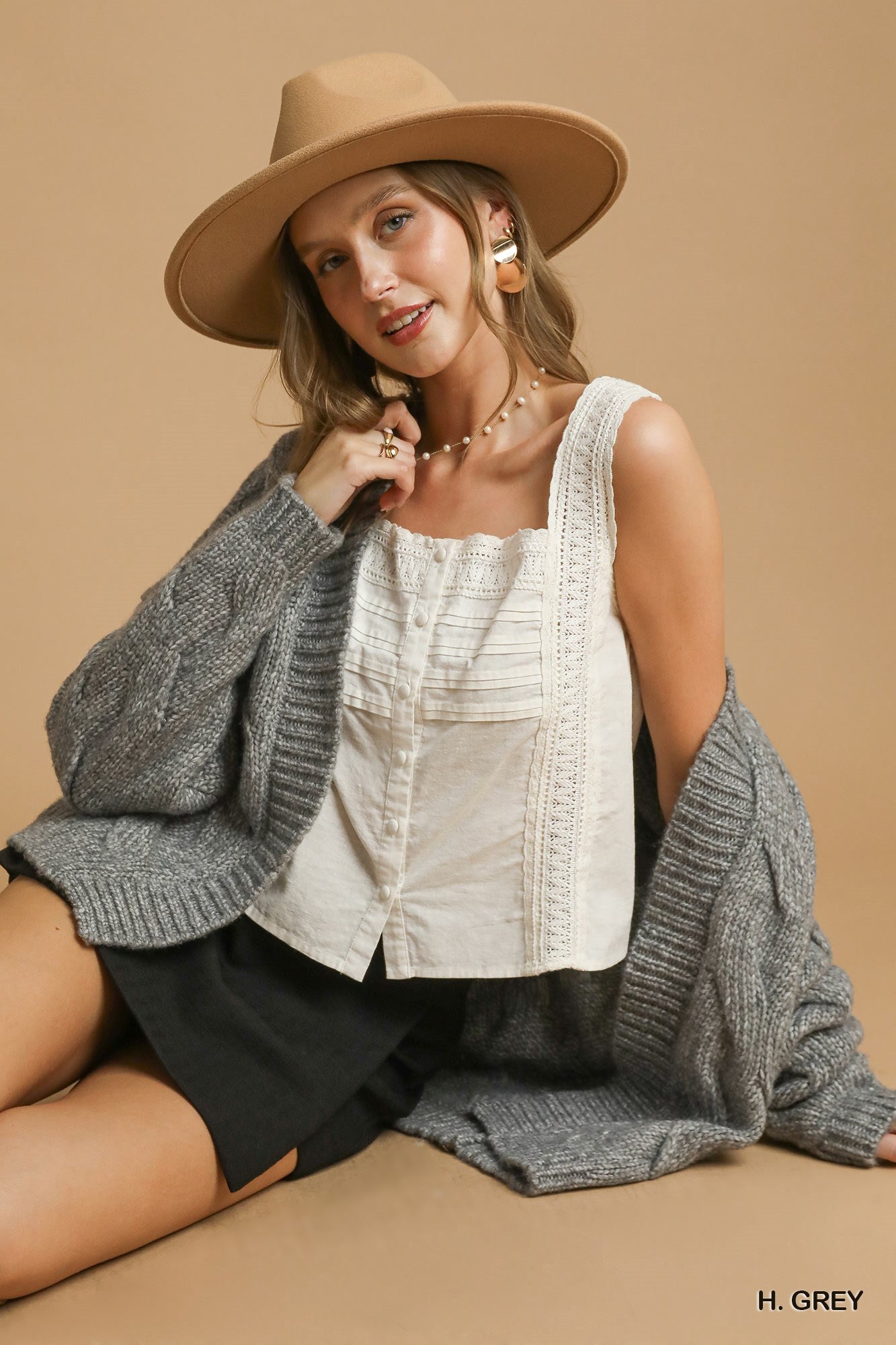 Umgee Chunky Cable Knit Open Front Cardigan - Cozy Oversized Sweater