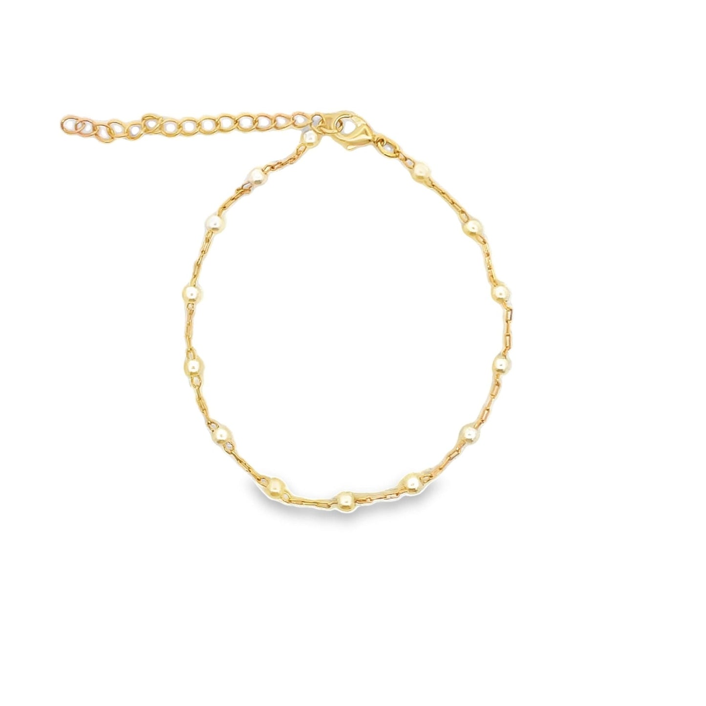 18K Gold Filled White Pearl Beaded Bracelet