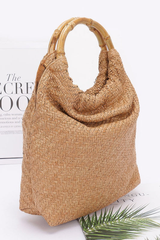 CHELSEA Faux Straw Bamboo Handle Handbag