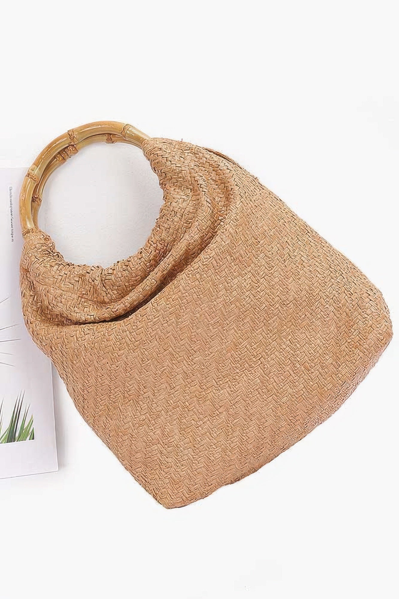 CHELSEA Faux Straw Bamboo Handle Handbag