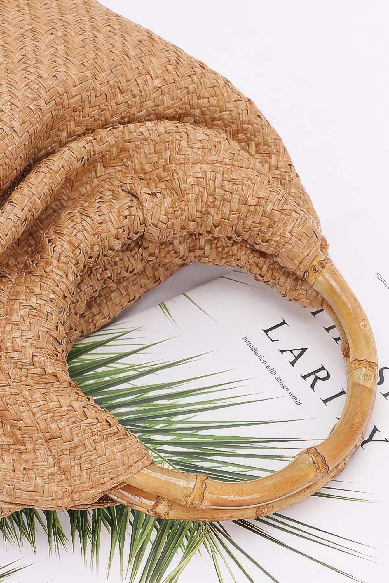 CHELSEA Faux Straw Bamboo Handle Handbag