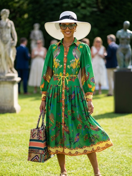 Tudor City Tropical Shirt Dress in Green