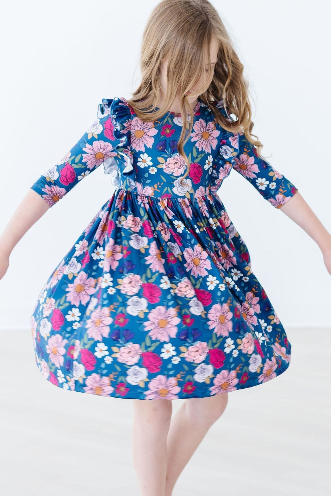 Vintage Garden 3/4 Sleeve Pocket Twirl Dress