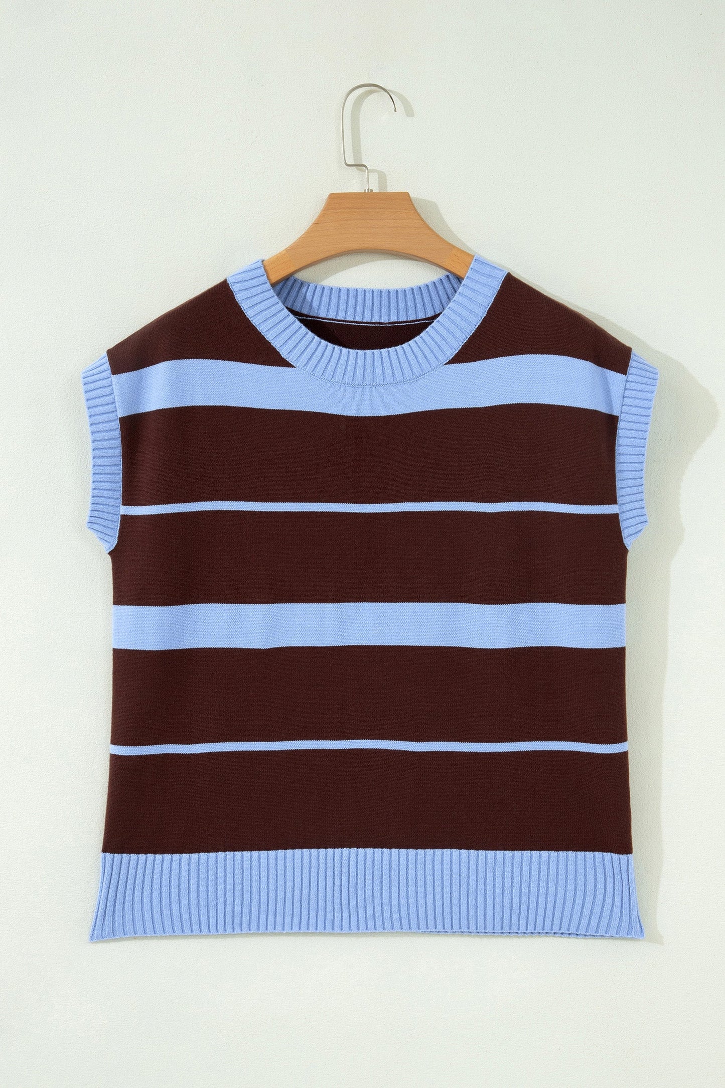 Stripe Short Sleeve Round Neck Knit Top