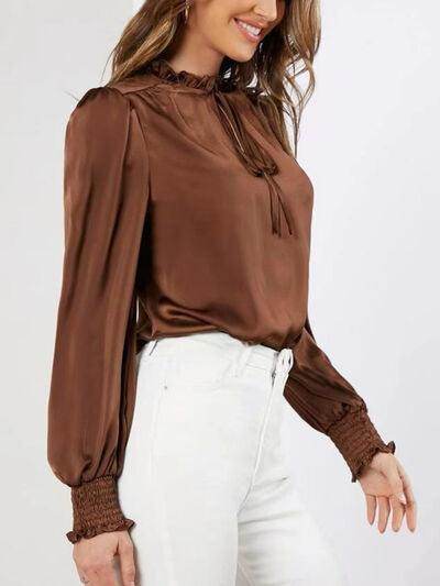 Frill Tied Lantern Sleeve Blouse for Stylish Women