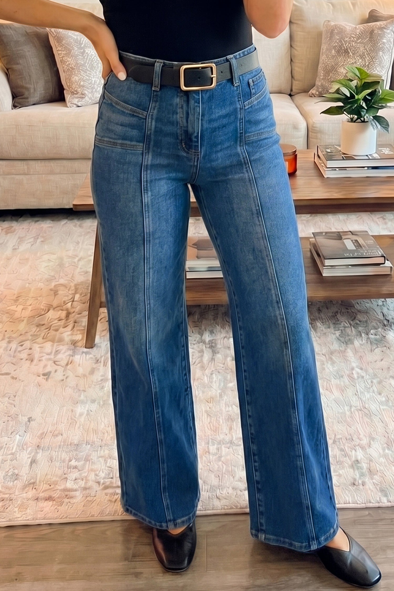 Yusra Seam Detail Shift Jeans-0