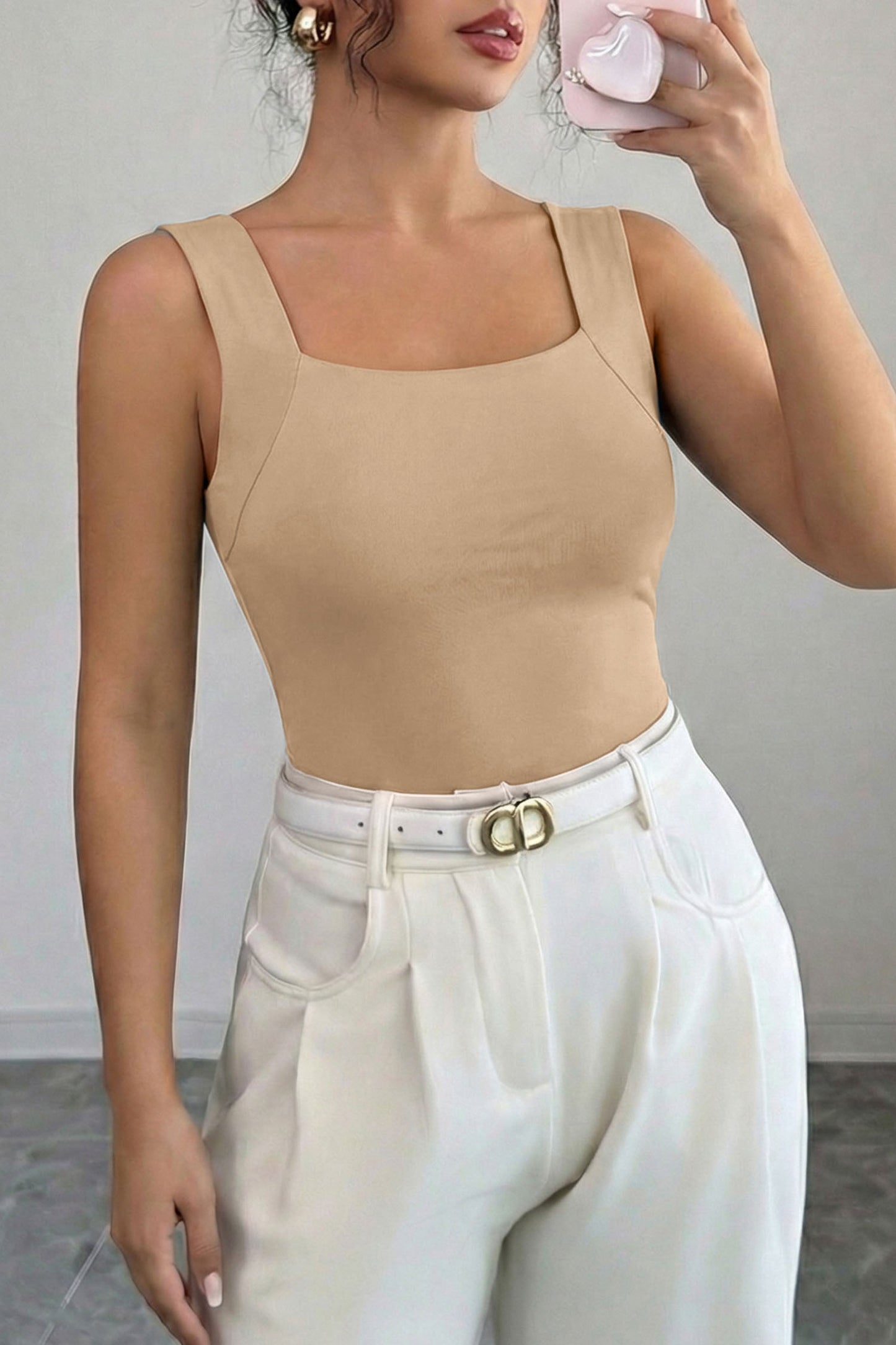 Solid Wide Strap Athleisure Tank Top