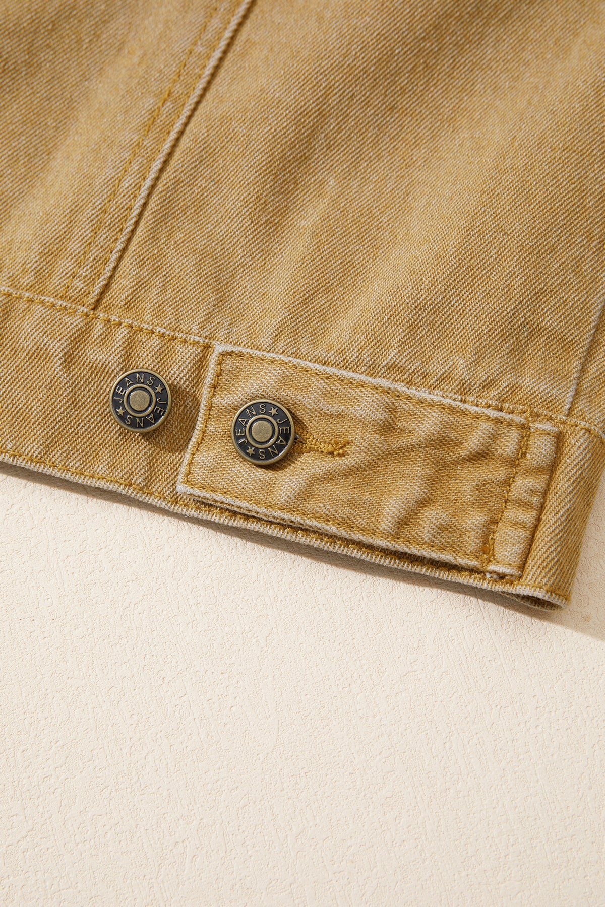 Honey Gold Metal Button Front Long Sleeve Collar Denim Jacket