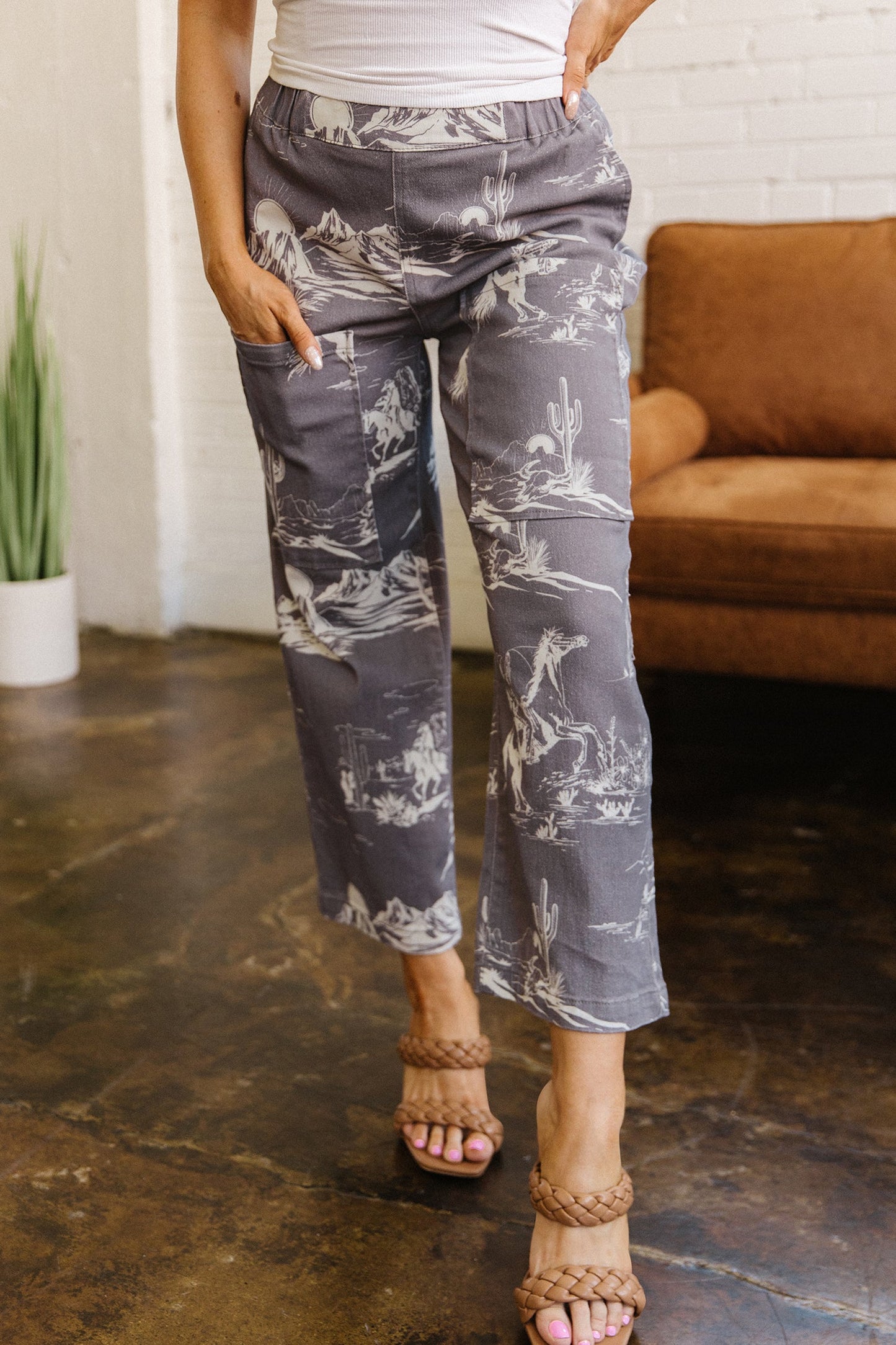 Western Elastic High Waist Straight Leg Jeans