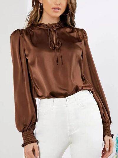 Frill Tied Lantern Sleeve Blouse for Stylish Women