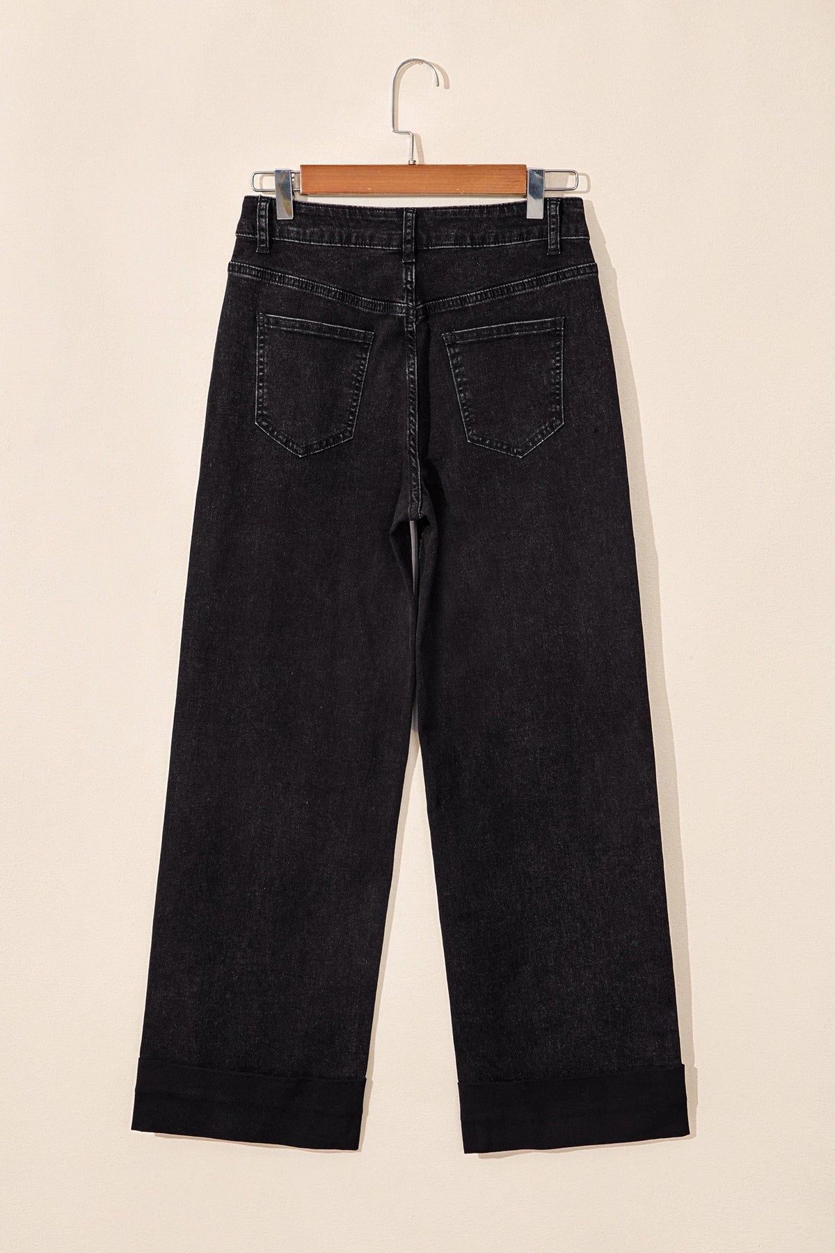Solid Denim Studded Side Seam Straight Leg Jeans