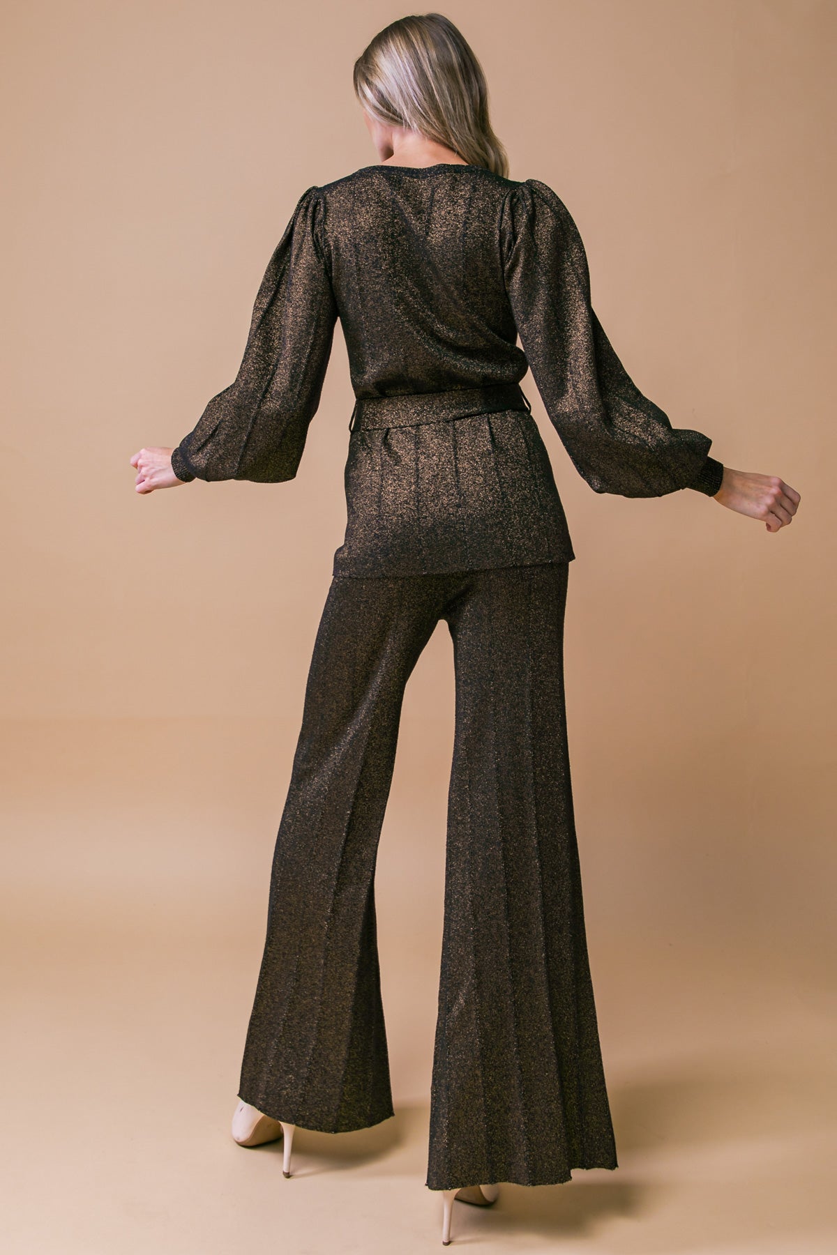 Stunning Stance Metallic Sweater Tunic And Pant Set