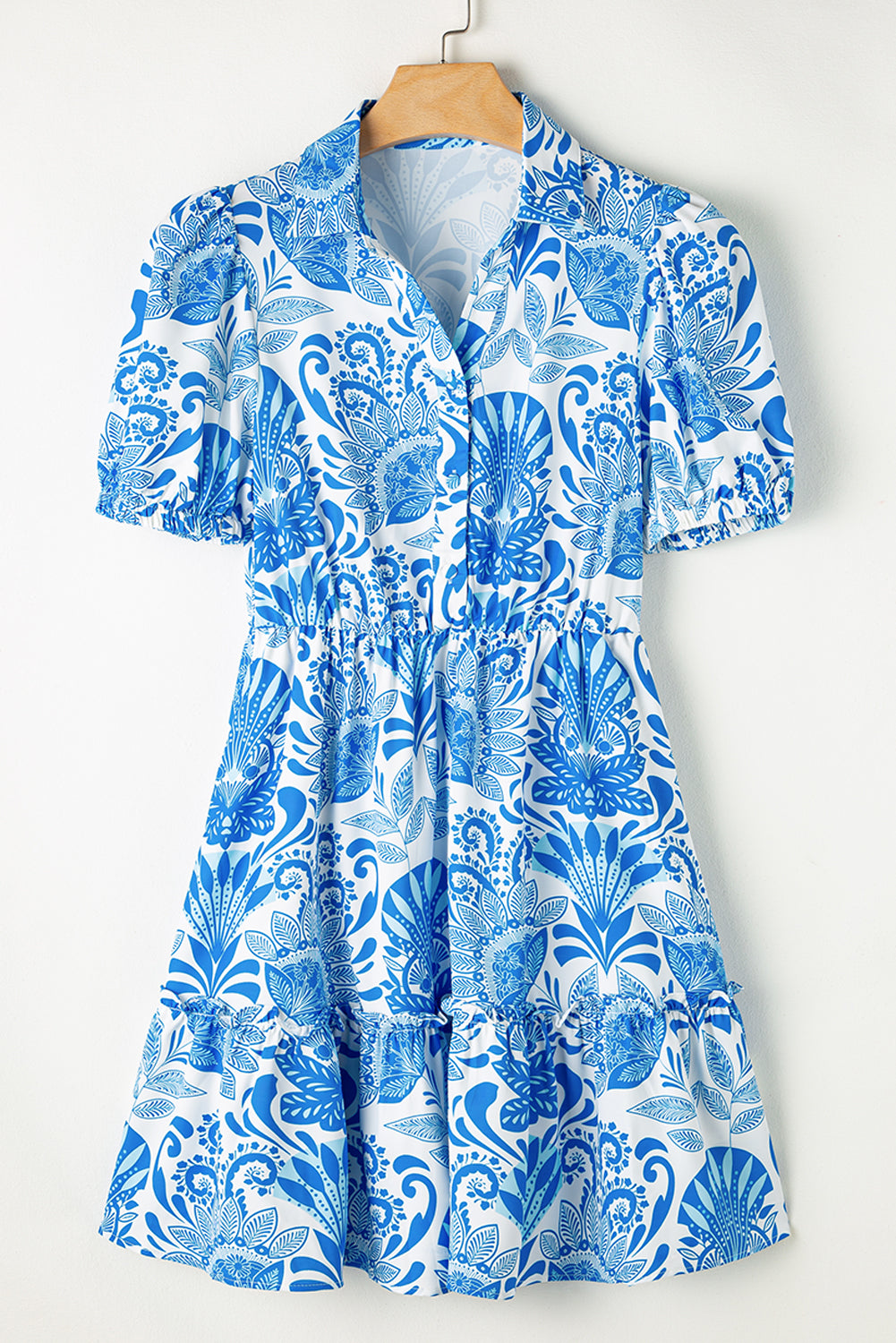Sky Blue Boho Floral Tiered Mini Dress