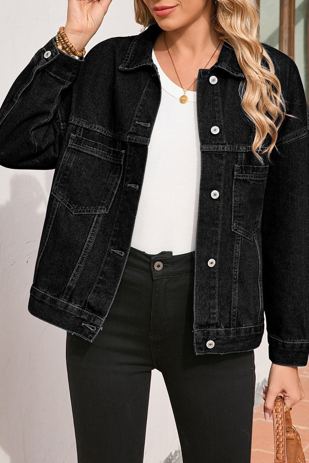 Blue Stripe Washed Oversize Pocketed Denim Jacket