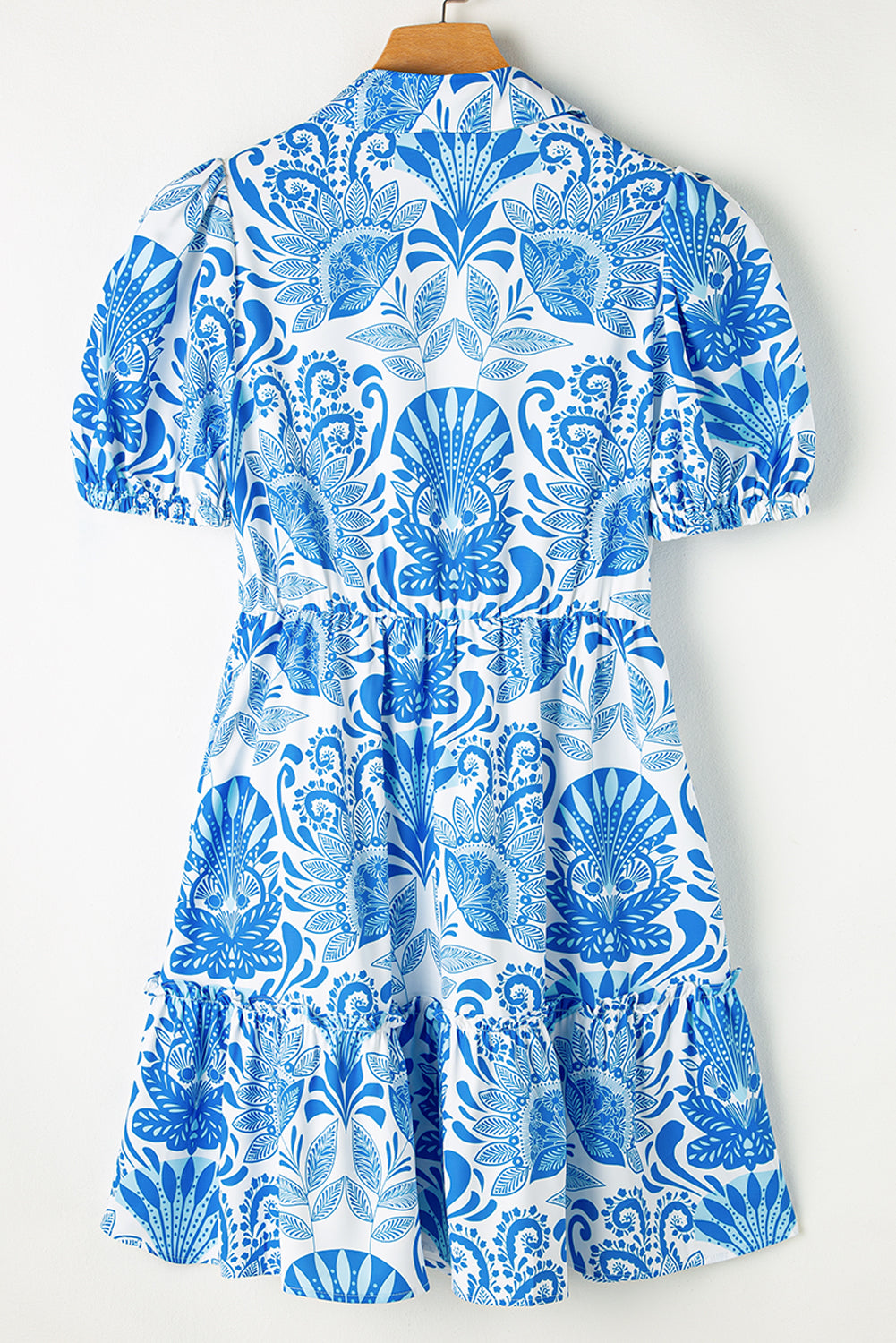 Sky Blue Boho Floral Tiered Mini Dress