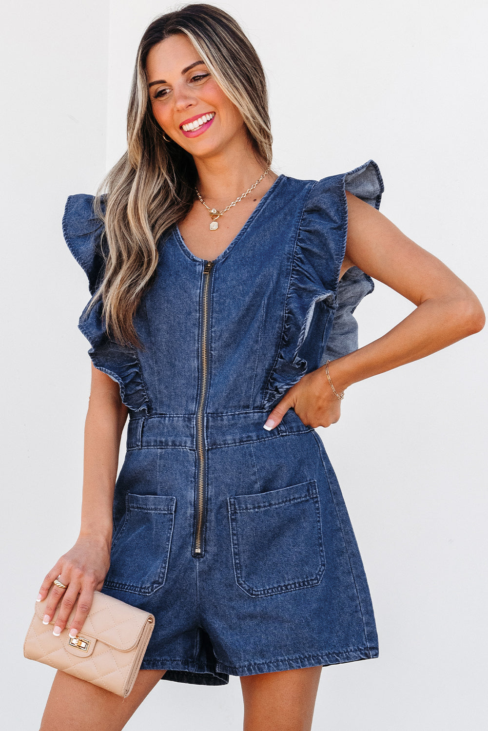 Amora Denim Ruffle Romper