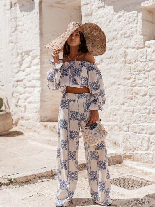 Mia Linen Two-Piece Set in Blue