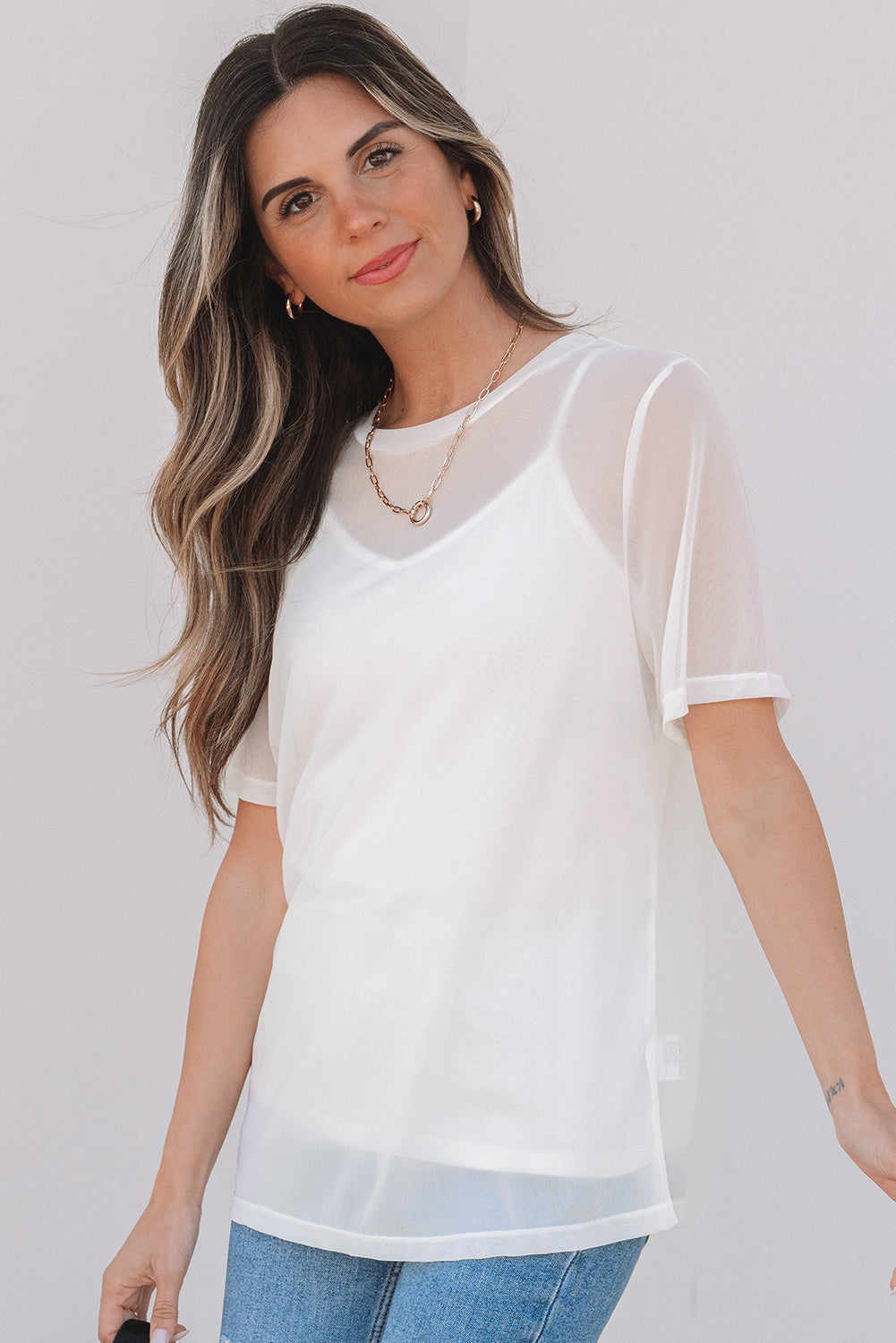 Miranda Sheer Mesh Short Sleeve Top-2