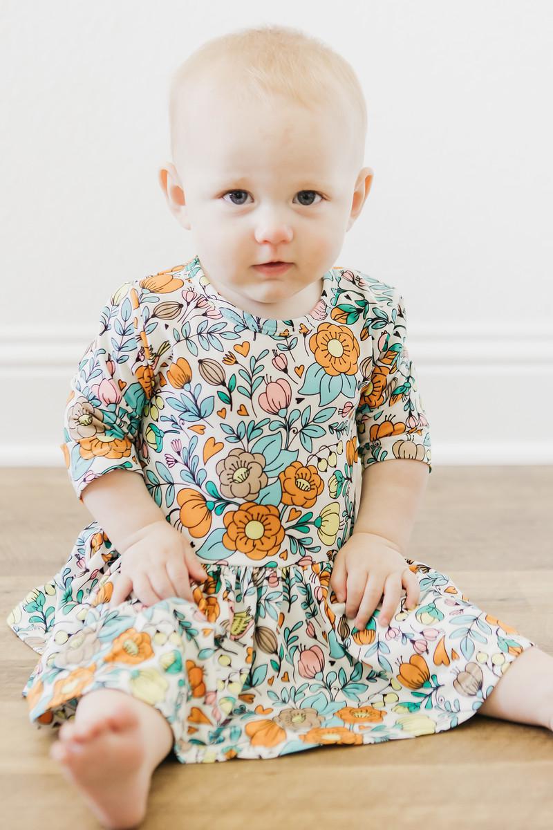 Vintage Vibes 3/4 Sleeve Twirl Body Suit