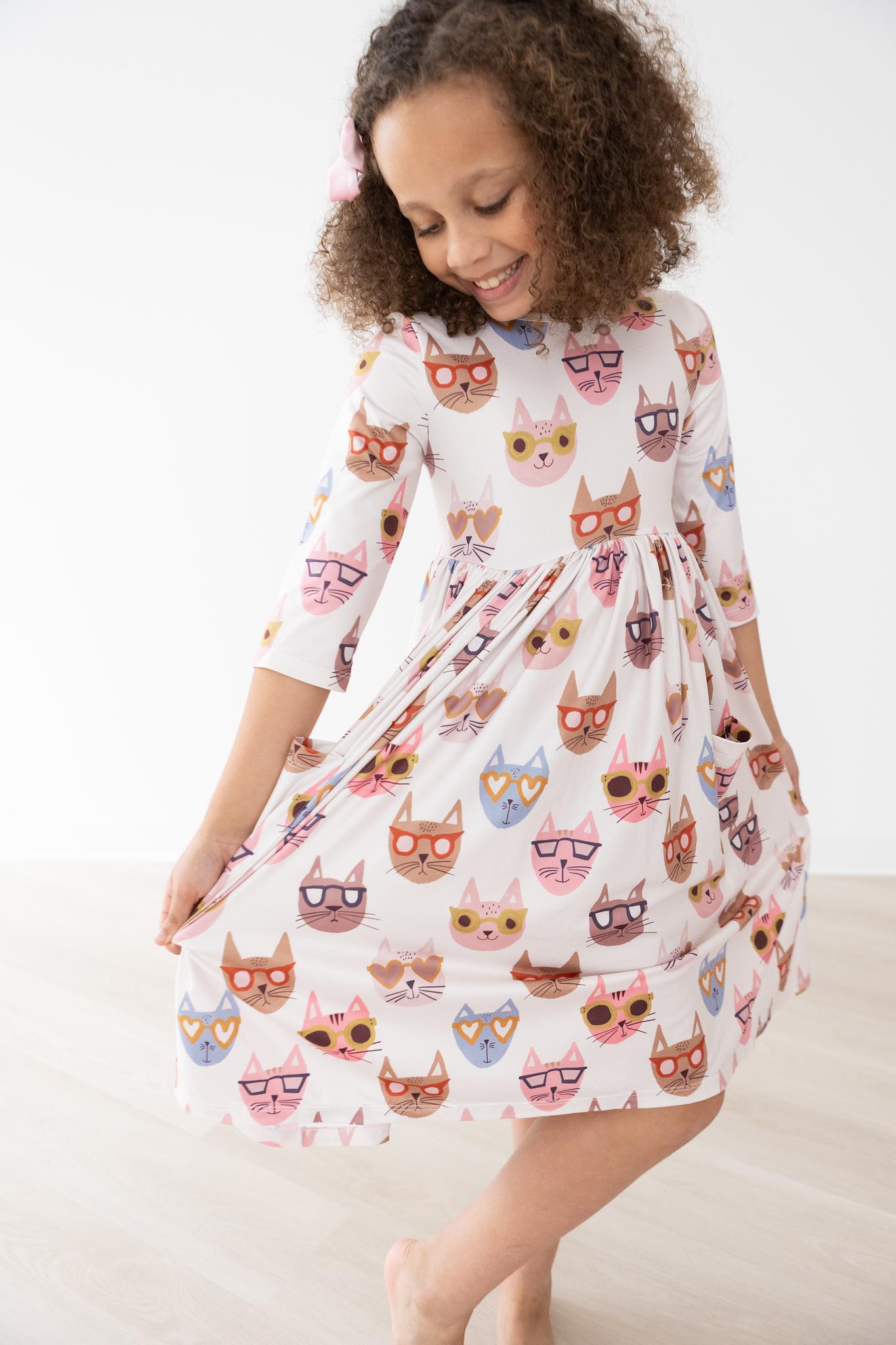 Catitude 3/4 Sleeve Pocket Twirl Dress