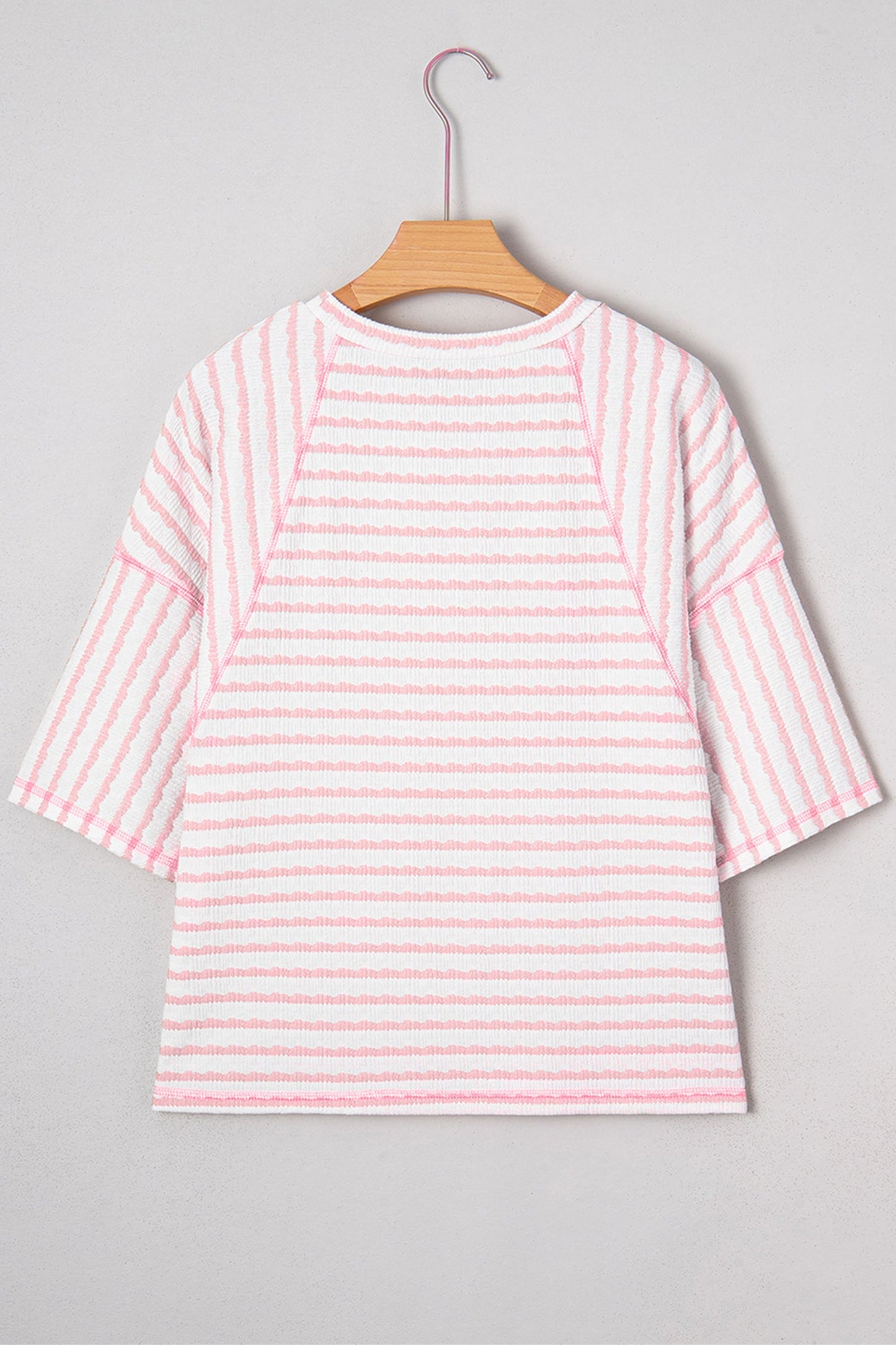 Plus Size Stripe Textured Patchwork 3/4 Sleeve Top