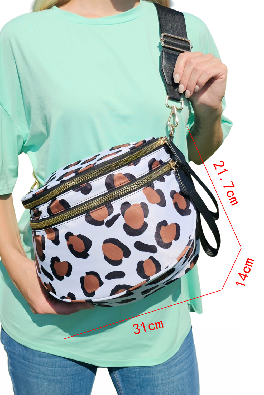Dark Grey Checkered Print Wide Strap Large Crossbody Bag
