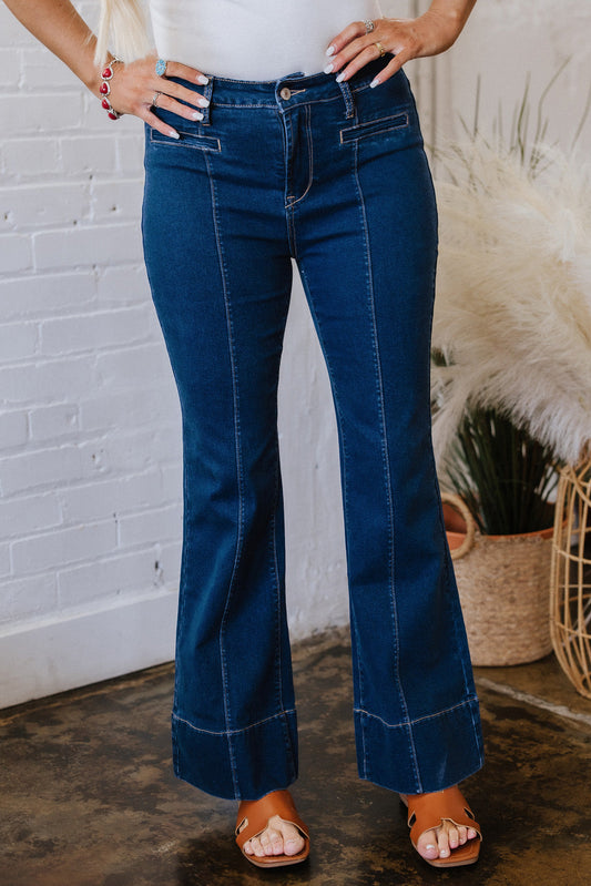 Ayleen Center Seam Deep Wash Straight Jeans-0