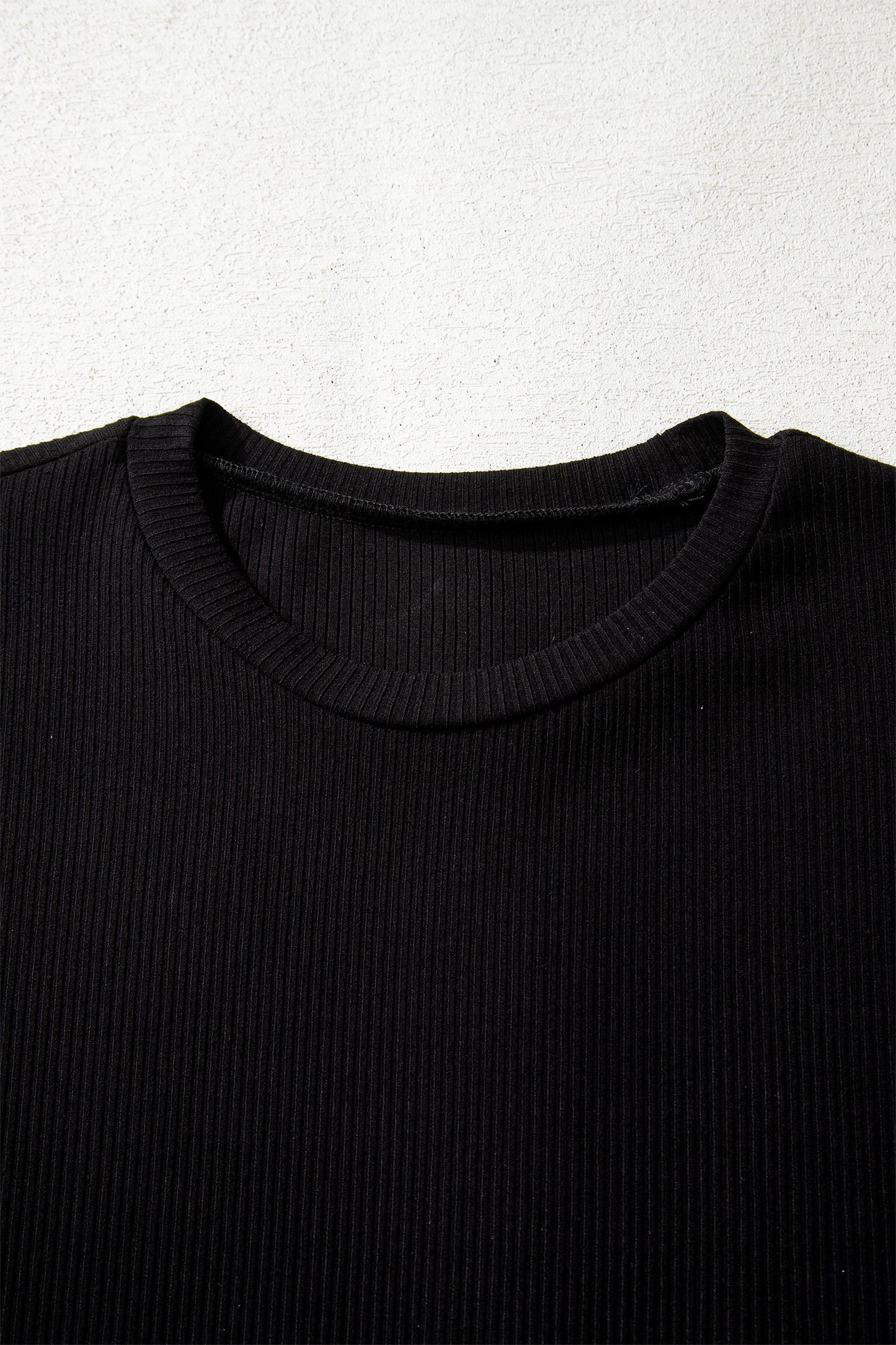 Black Ribbed Long Sleeve Crew Neck Solid Color Bodysuit