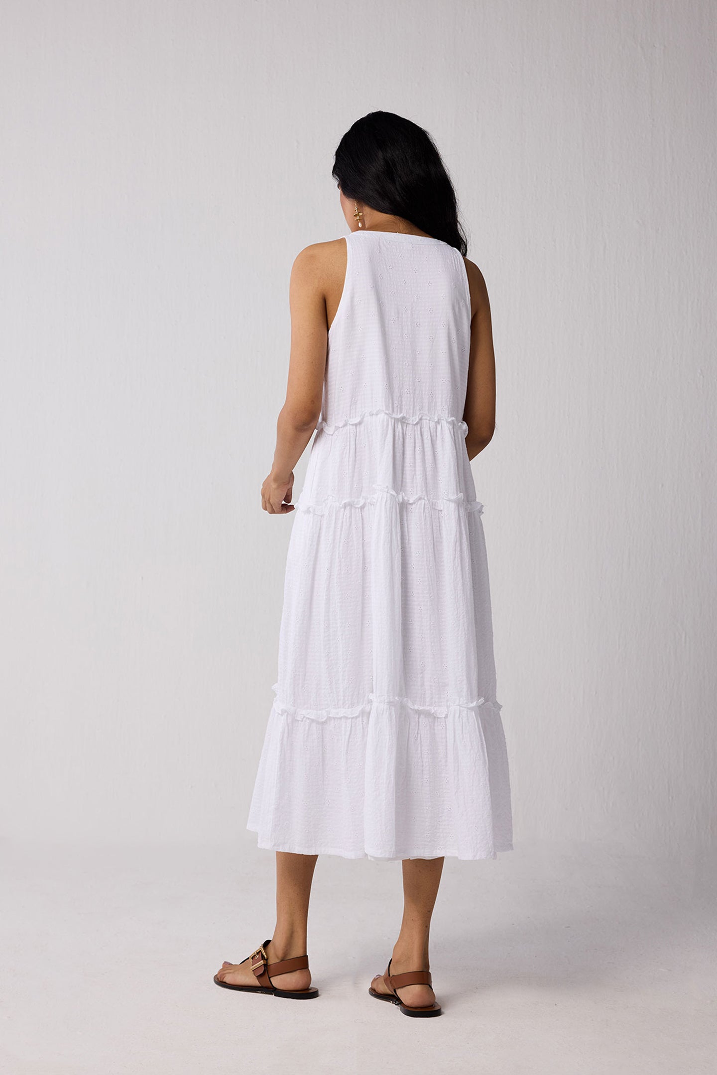 Embroidered Sleeveless Maxi Dress in White