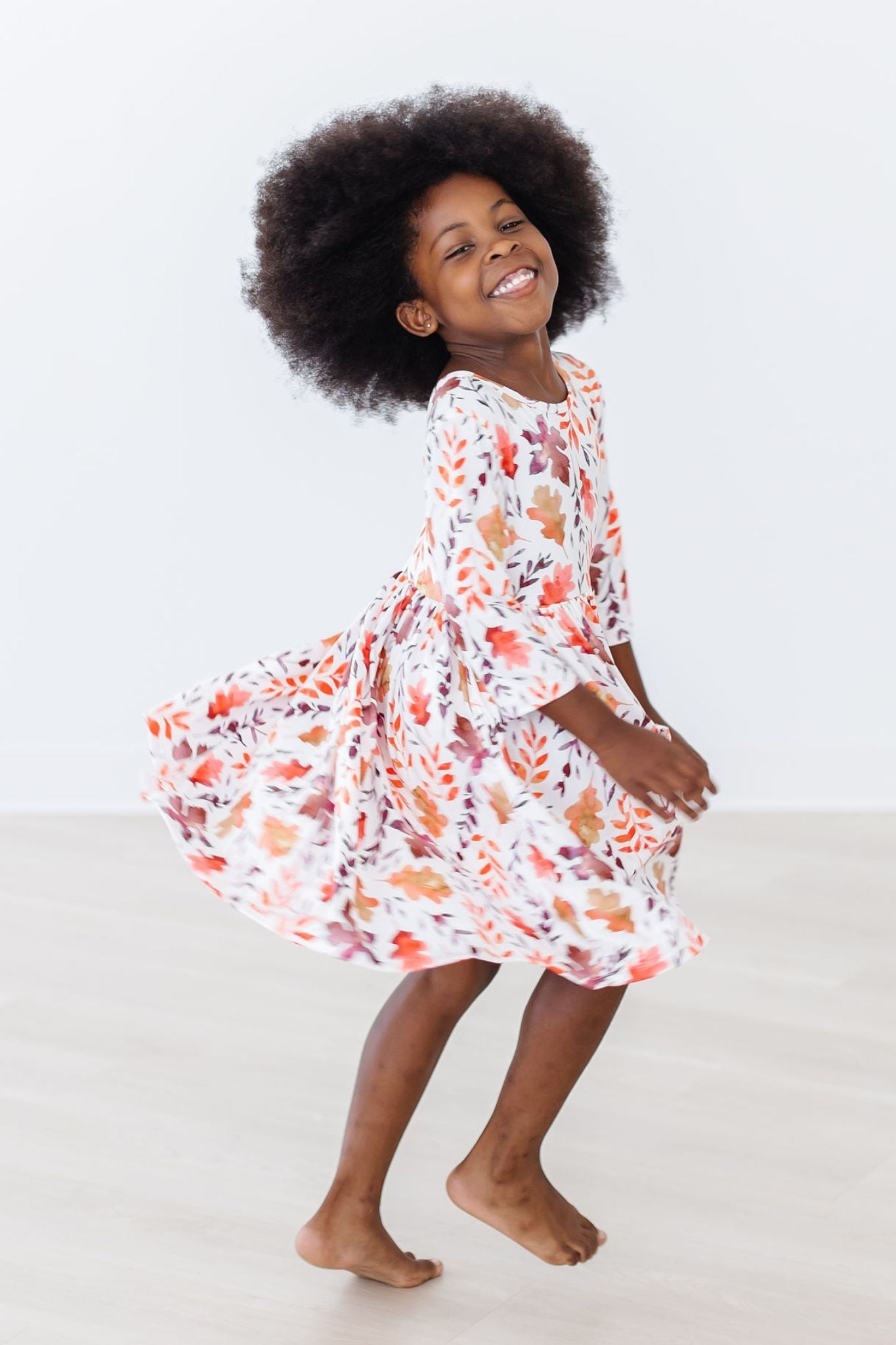 Fall Leaves 3/4 Sleeve Pocket Twirl Dress